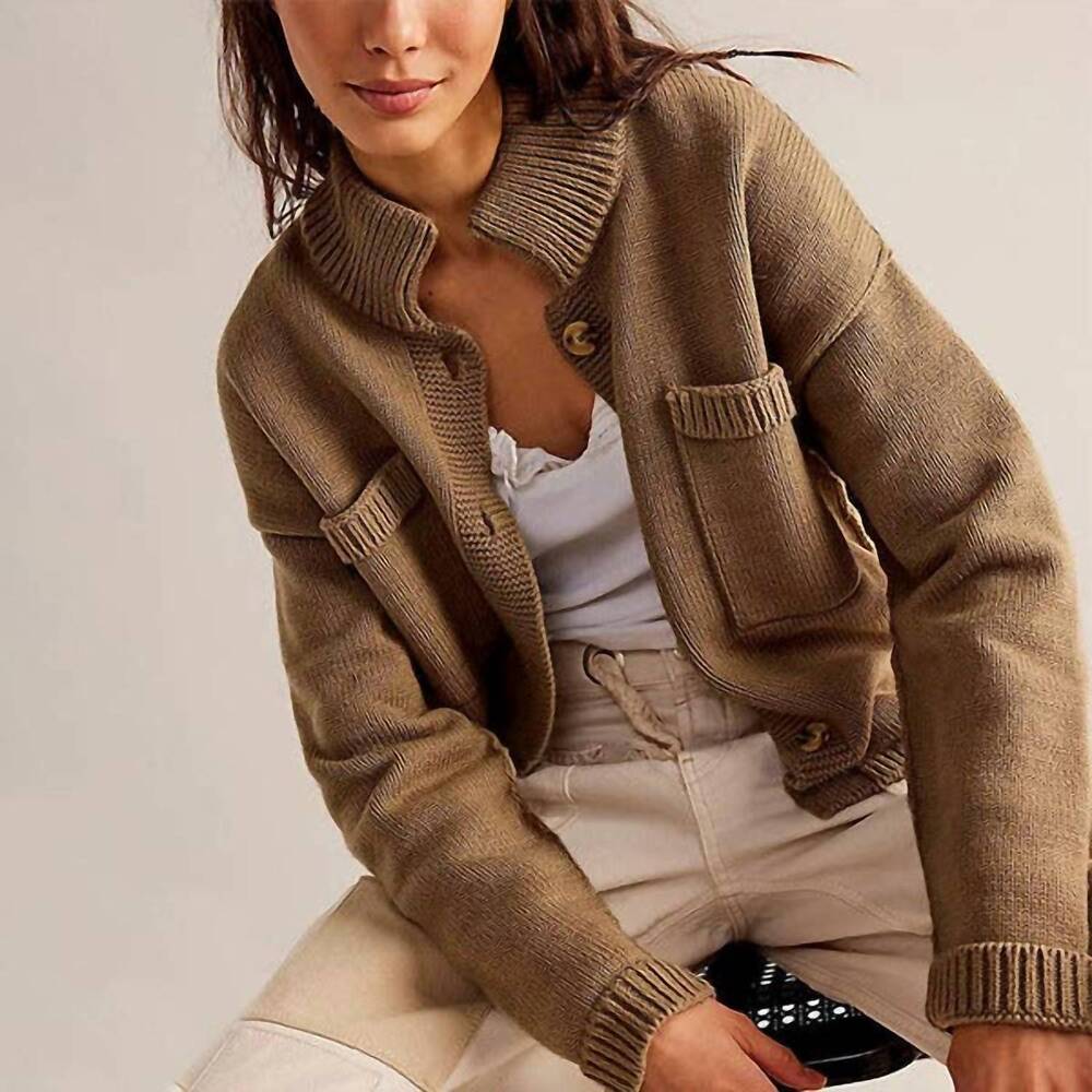 NEW DIPPED SHOP stand collar button cardigan in khaki